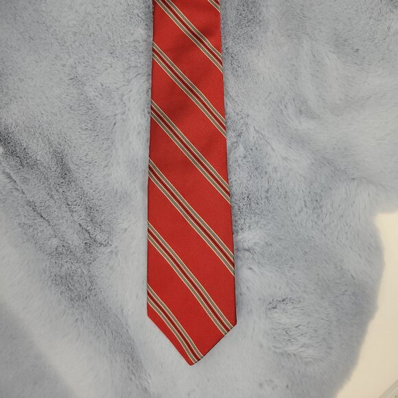 Harry Rosen Red Tie with Grey Stripes EUC - Picture 4 of 5